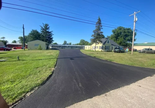 A freshly paved asphalt driveway in Illinois